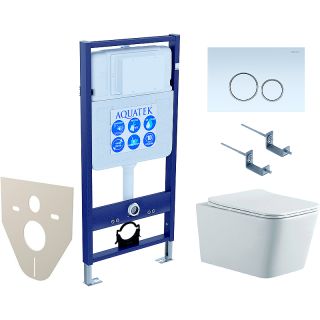 Комплект унитаза с инсталляцией Aquatek SET AQUATEK БЕТТА KDI18 с сиденьем Микролифт и клавишей смыва хром